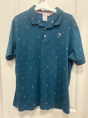 PUMA Arnold Palmer Golf Collab Mens xL Dark Teal with Umbrellas Polo Shirt